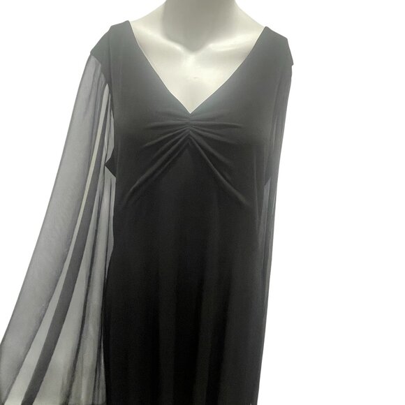 Connected Apparel Black Cape Sleeve Chiffon Midi Dress Cocktail Evening Gown 14 - Picture 6 of 9